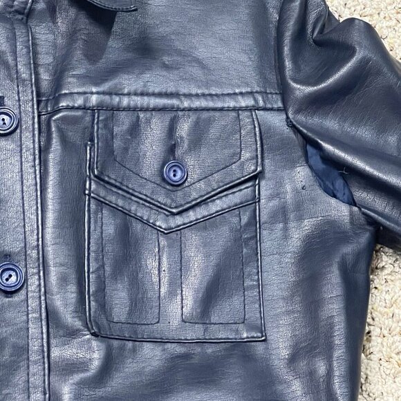 VTG 60's Penney's International Imports Vegan Leather Jacket Navy Blue Size 14 S - Picture 10 of 12